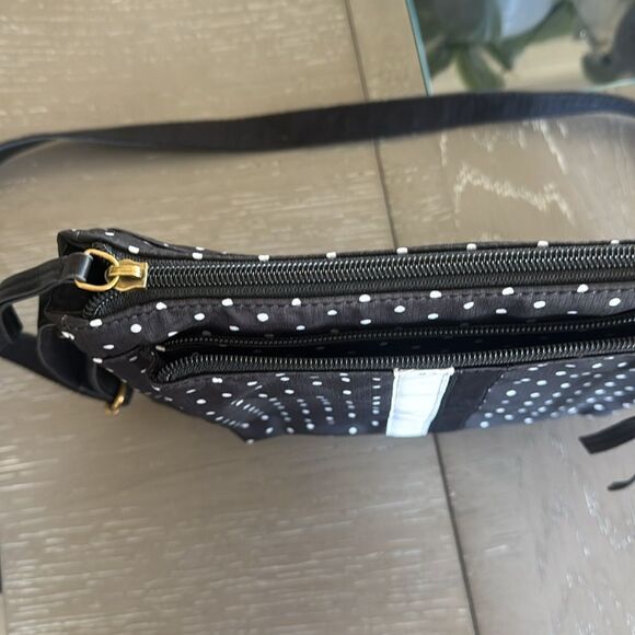 FOSSIL JENNA Crossbody Bag Black & White Polka Dot Textile Synthetic Casual Chic - Picture 12 of 12